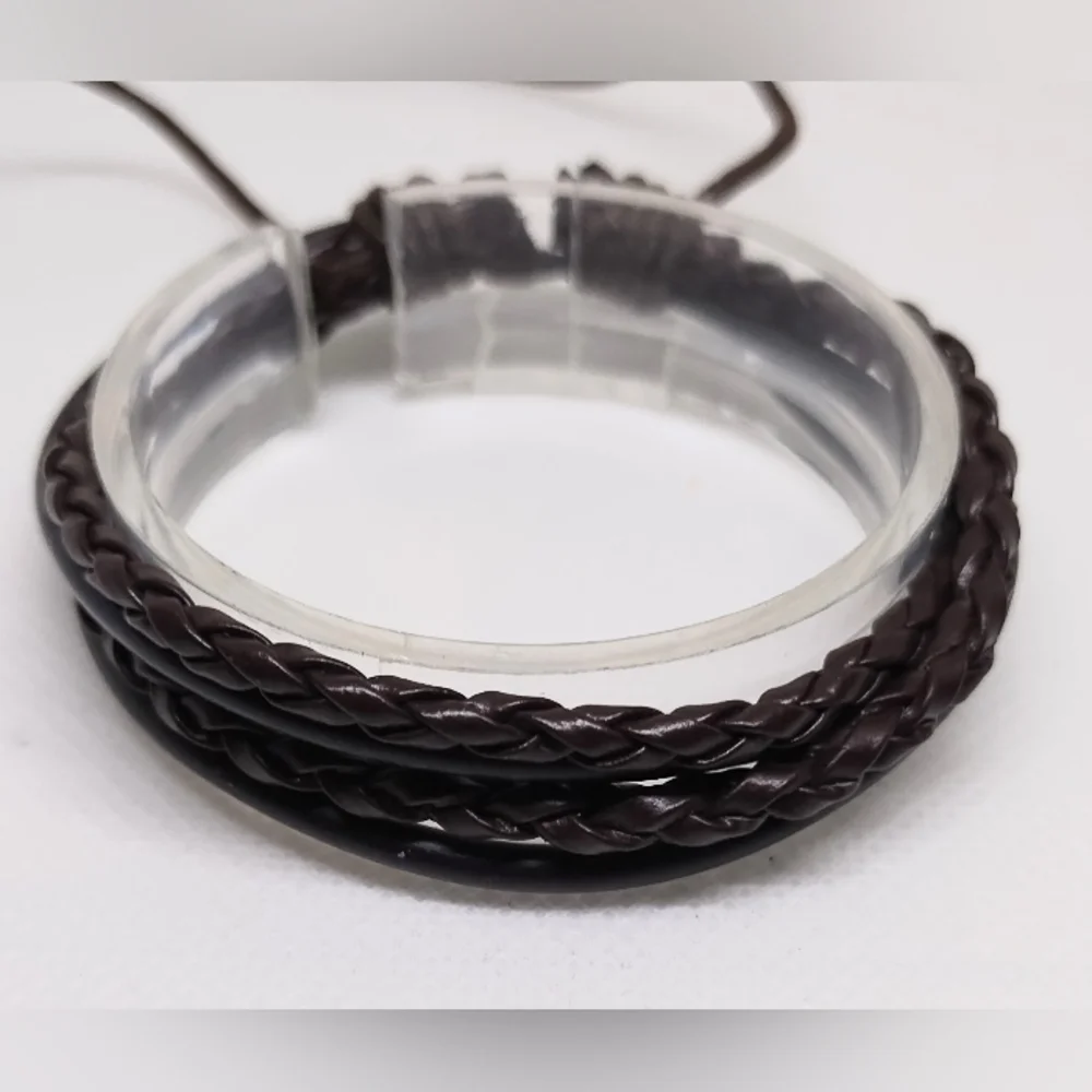 Men's Bracelet Leather Braided Layered Brown New‎ f57